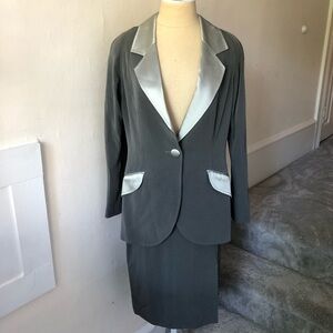 Paula Hian Satin Lapel Skirt Suiting Set EUC